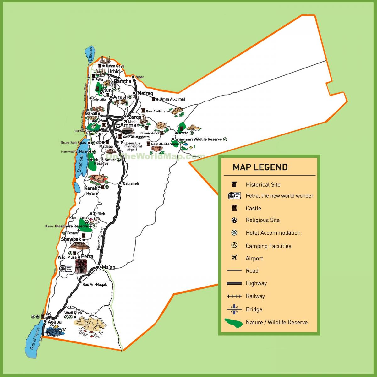 мапа на Јордан туристички локалитети